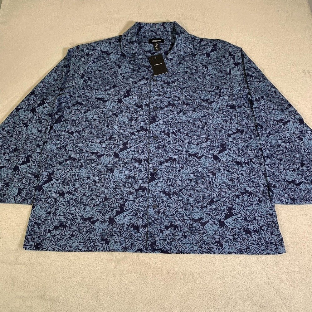 Nordstrom‎ Shirt Womens XL Blue Floral Long Sleeve Oversized Hawaiian Ladies NEW